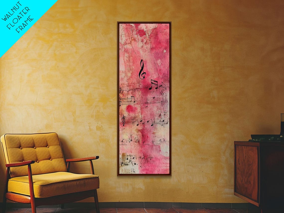 Treble Clef And Music Notes Pink Watercolor Rustic Music Wall Art - Image 4