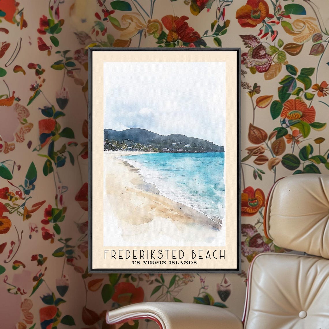 Frederiksted Beach US Virgin Islands Pale Shore Blue Water Poster - Image 2