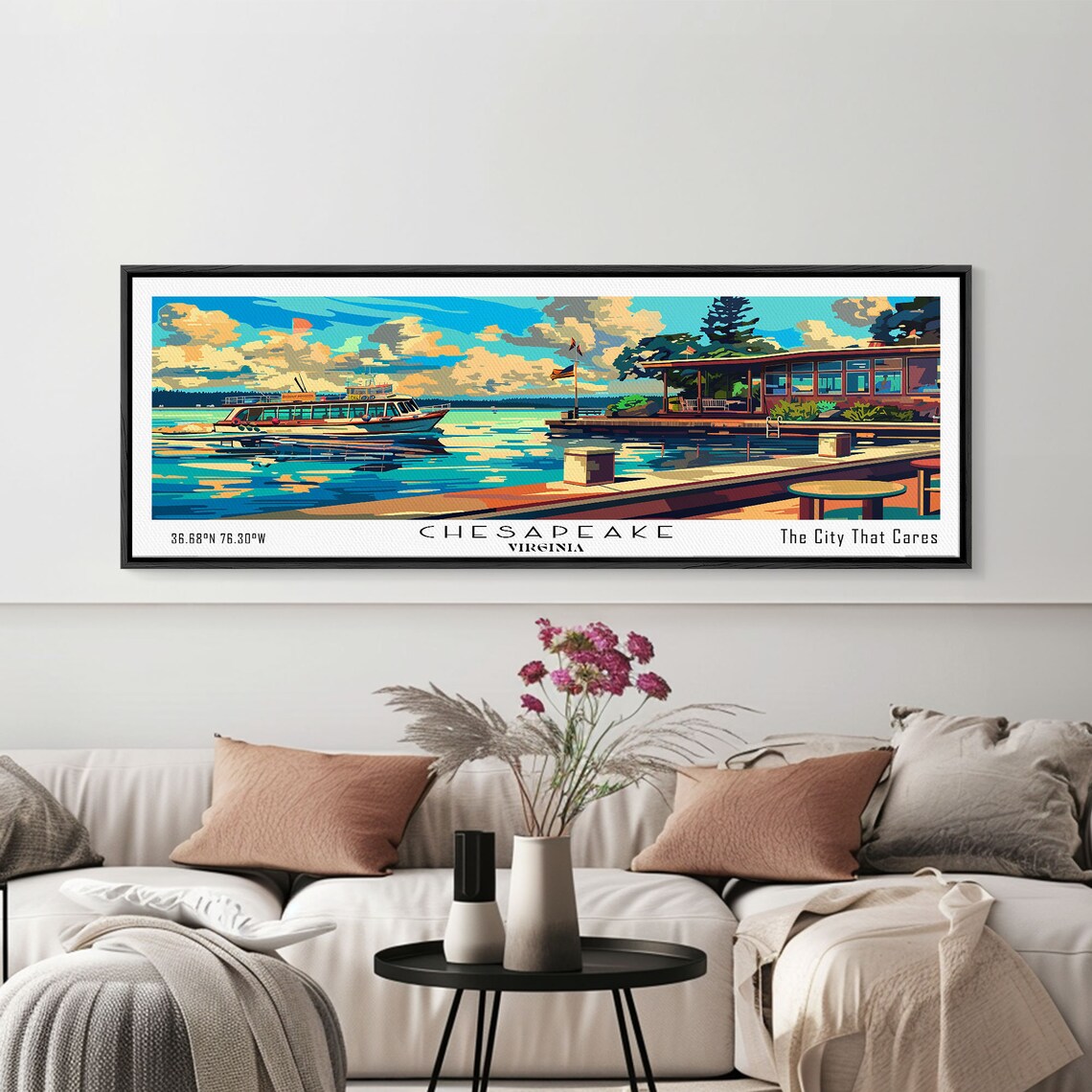 Chesapeake Virginia Panoramic Waterfront Ferry Marina Sunset Poster - Image 6
