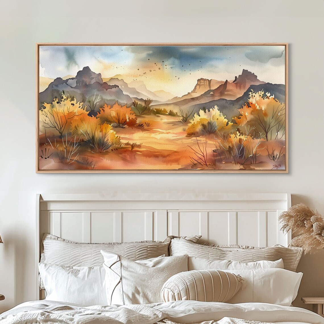 Golden Desert Mountains Sunlit Valley Watercolor Nature Art Poster - Image 5