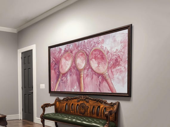 Vintage Mirrors Cottagecore Wall Art Print Chinoiserie Inspired Decor In Pink Tones Whimsical Bedroom Art Gift Idea