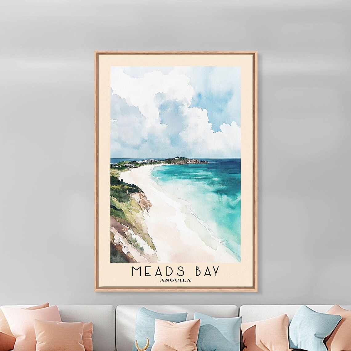 Meads Bay Anguilla Aerial Turquoise Bay White Sand Watercolor Poster - Image 3