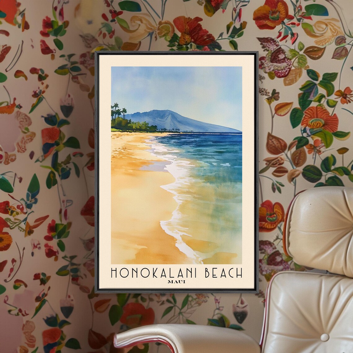 Honokalani Beach Maui Golden Shoreline Mountain View Travel Poster - Image 2