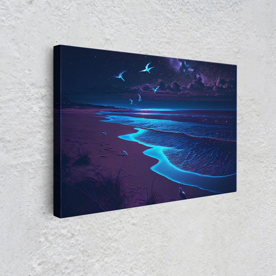 Bioluminescent Beach Night Glow Blue Waves Ocean Moonlight Shoreline Poster - Image 4
