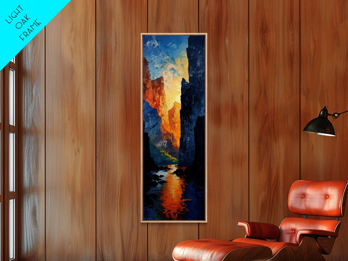 Canyon Cliffs Glowing At Sunset River Valley Impasto Landscape Poster - Image 6