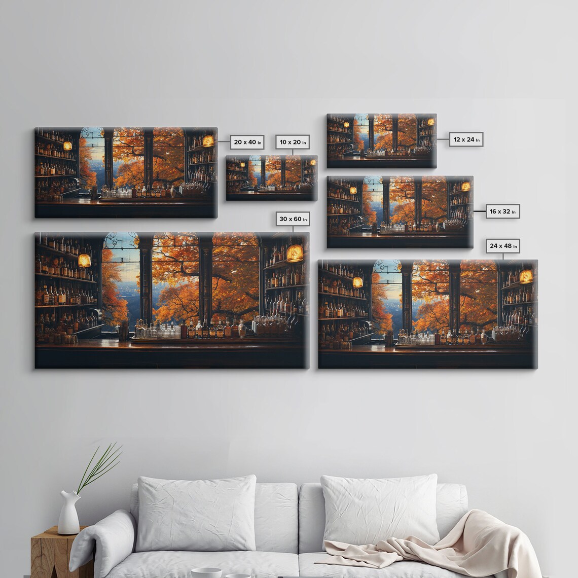 Vintage Bar Interior Autumn Window Fall Foliage Cozy Painting Poster - Image 2