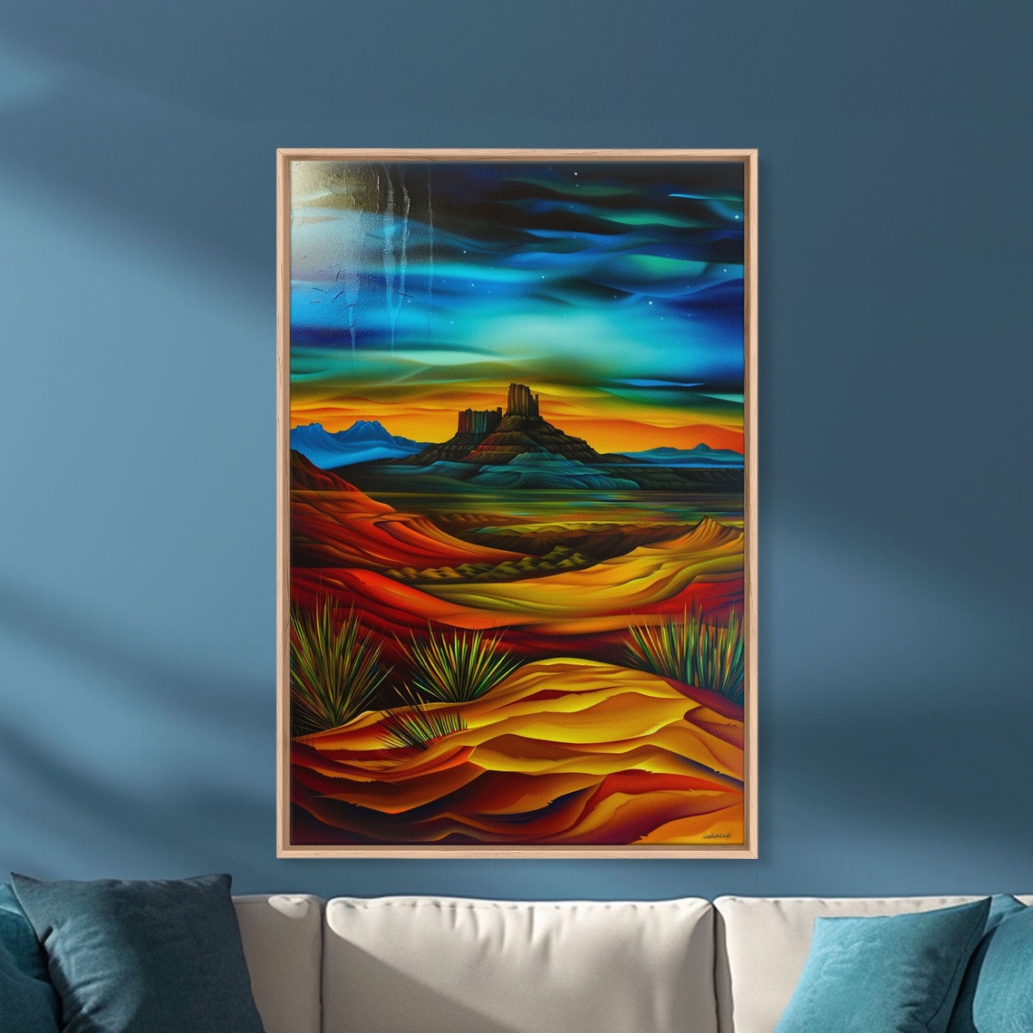 Desert Mesa Night Sky Aurora Colorful Southwest Landscape Wall Art - Image 5