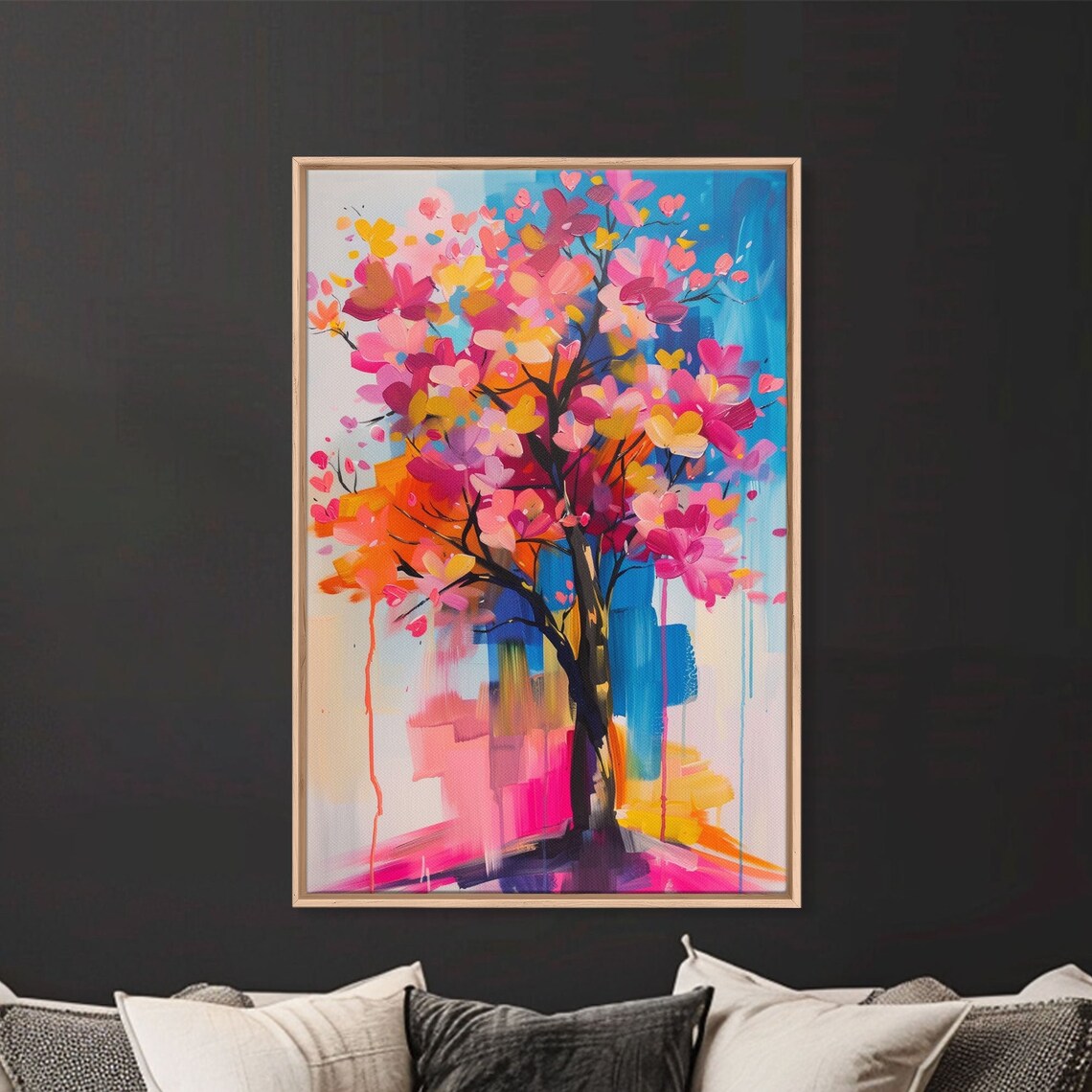 Colorful Blossoming Tree Abstract Floral Oil Painting Wall Art - Image 4