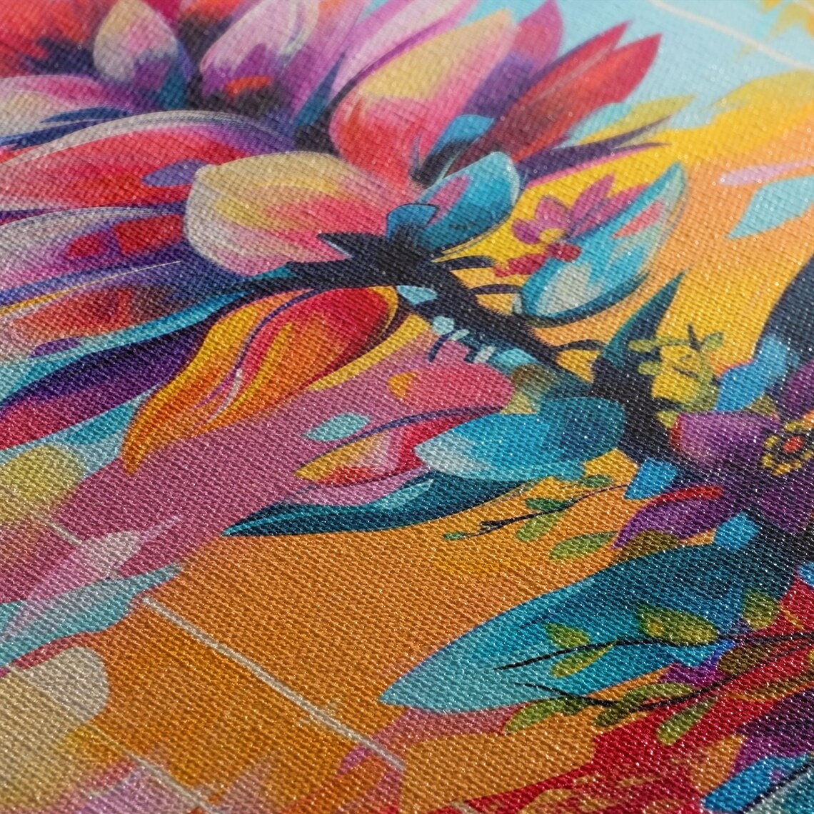 Vibrant Abstract Flower Blossom On Turquoise Background Art Poster - Image 3