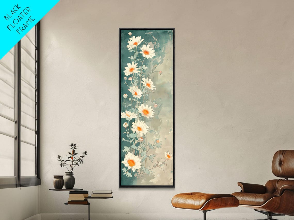 White Daisies With Orange Centers On Deep Teal Ground Art Poster - Image 3