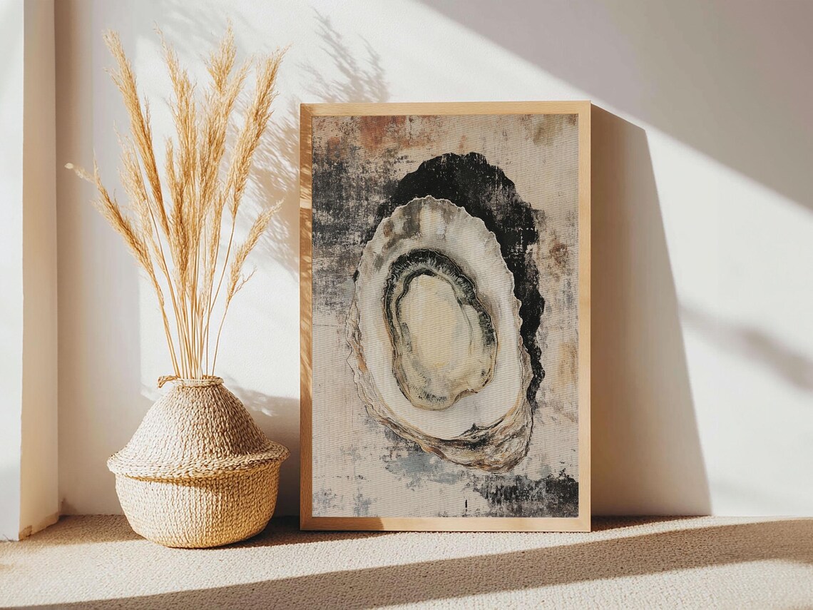 Oyster Shell Watercolor Coastal Minimalist Neutral Kitchen Wall Poster - Image 4