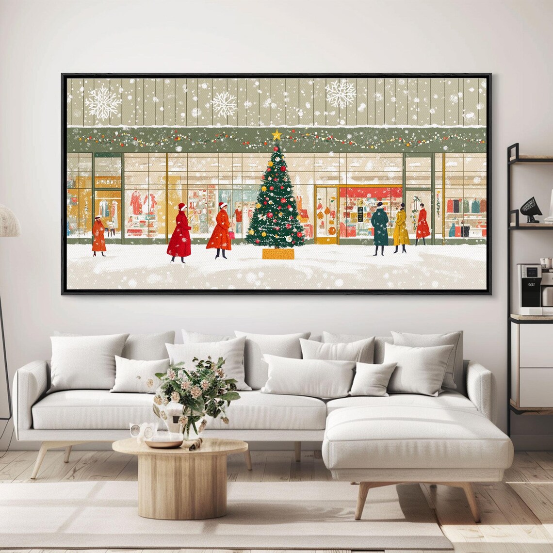 Mid Century Christmas Tree Shopping Scene With Shoppers Art Print - Image 5