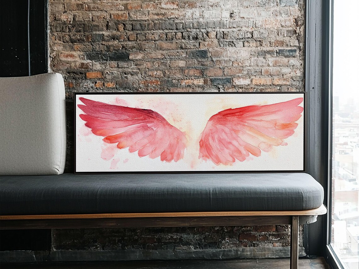 Pink Angel Wings Watercolor Soft Blush Spiritual Feathered Wings Wall Poster - Image 4