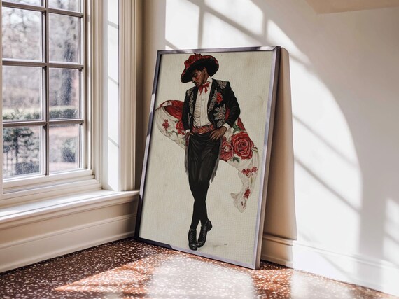 Spanish Toreador Embroidered Suit Rose Cape Elegant Cultural Art Poster