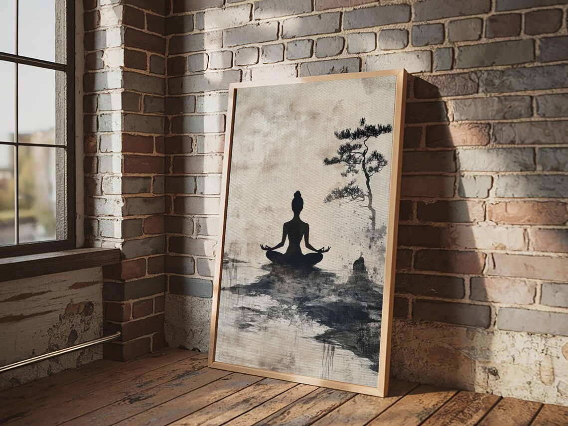 Zen Meditation Silhouette Pine Tree Ink Wash Minimalist Calm Wall Art - Image 6