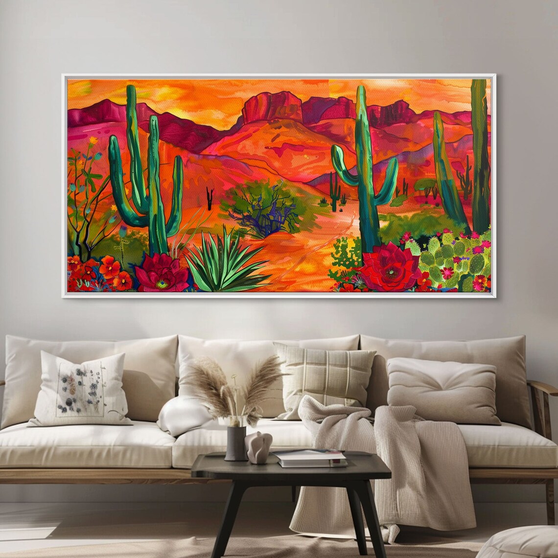 Saguaro Cactus Desert Sunset Red Rock Mountains Bold Floral Poster - Image 4