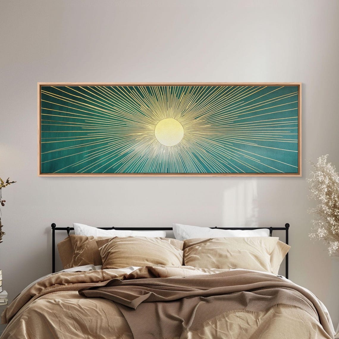 Art Deco Sunburst Emerald Green Gold Geometric Rays Wall Art Print - Image 3
