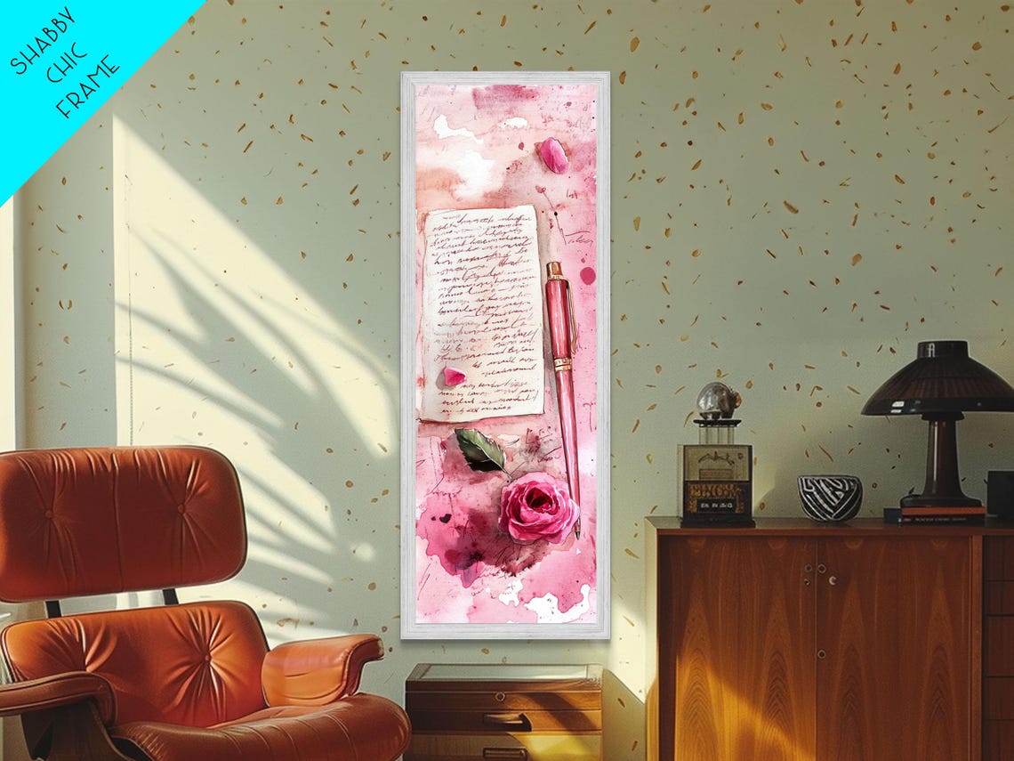 Romantic Love Letter With Rose And Pink Pen Watercolor Wall Art - Image 6