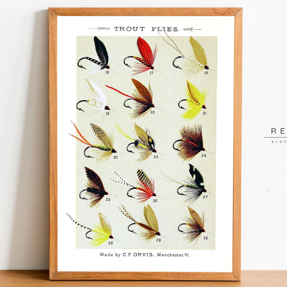 Vintage Trout Flies Fly Fishing Lures Orvis Chart Angler Poster - Image 3