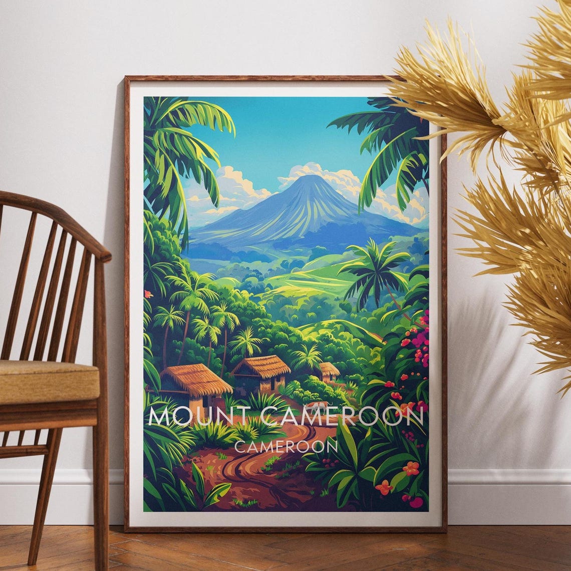 Mount Cameroon Volcano Tropical Village Africa Travel Poster