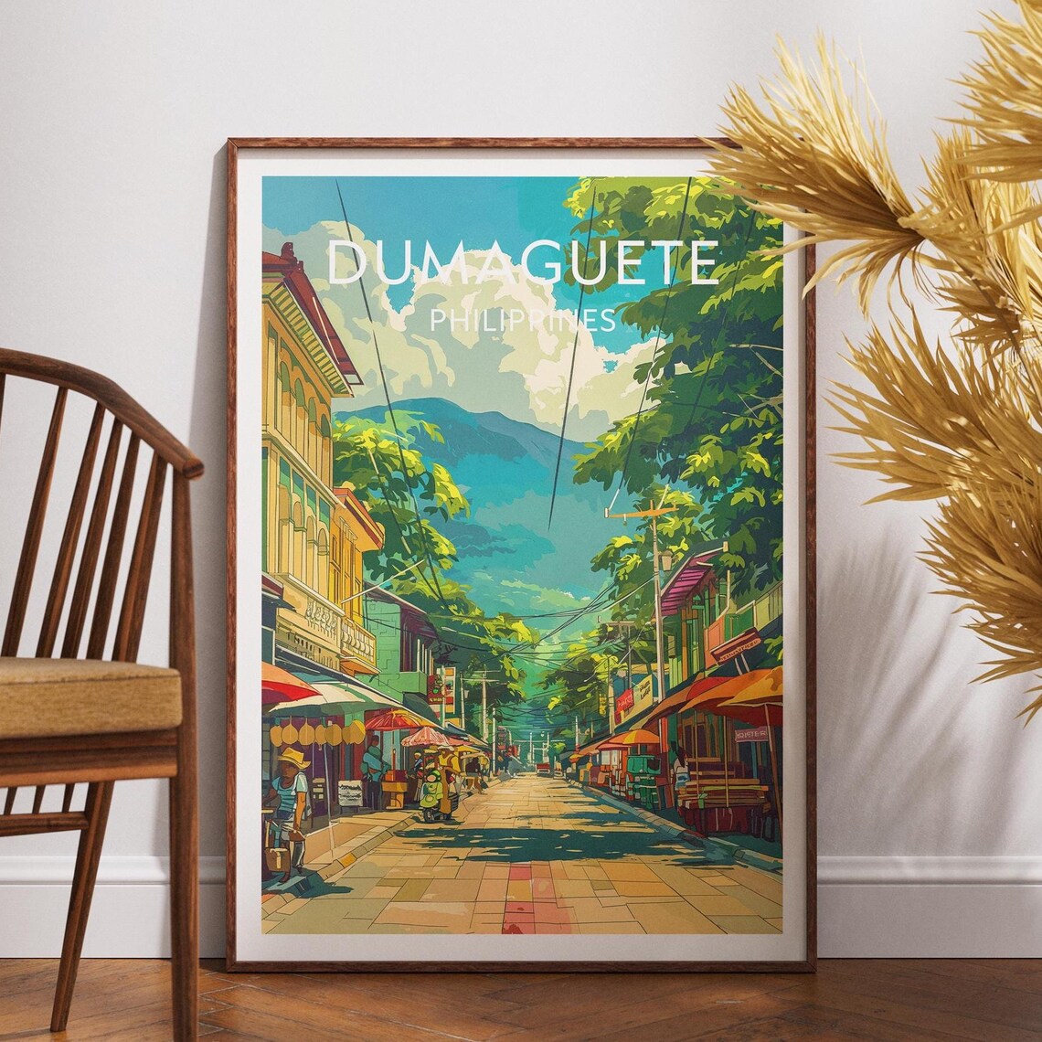 Dumaguete Philippines Bustling Market Street Scene Travel Poster