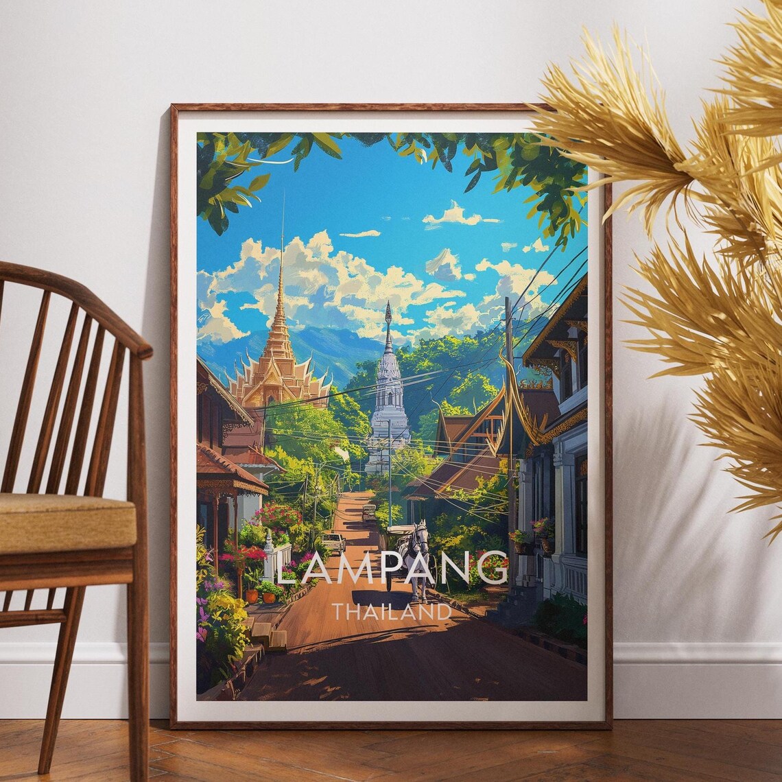 Lampang Thailand Golden Temples Street Horse Cart Heritage Poster