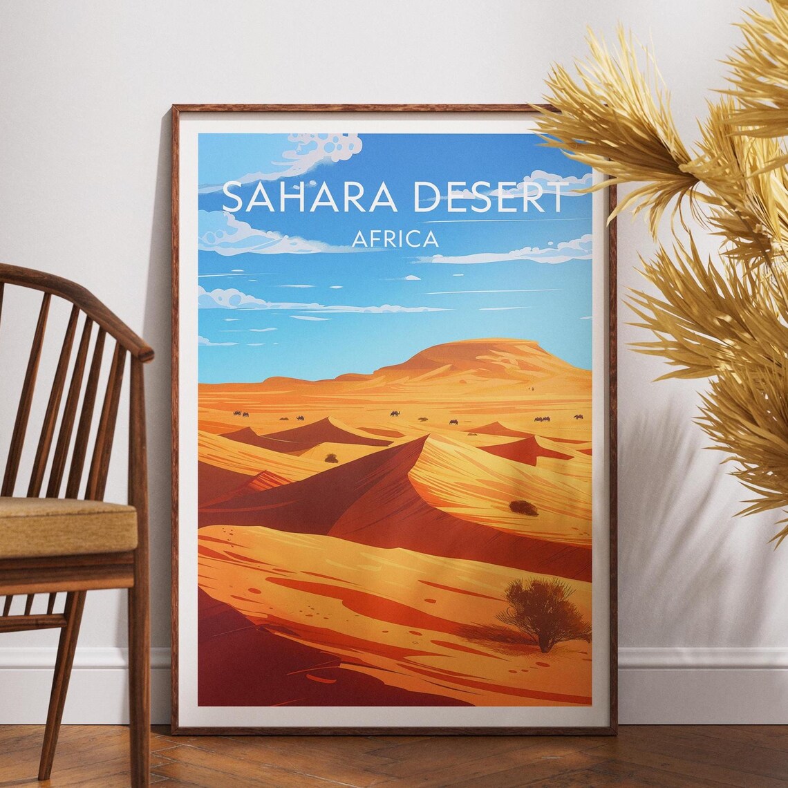 Sahara Desert Africa Dunes Under Blue Sky Desert Sunset Travel Poster