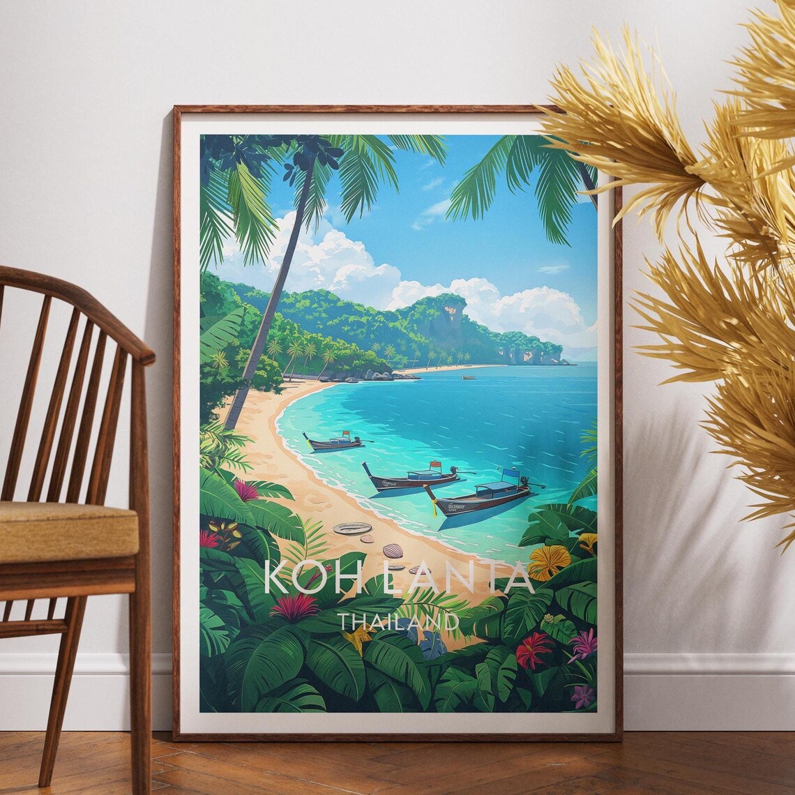Koh Lanta Thailand Island Beach Palm Fronds Cove View Travel Poster