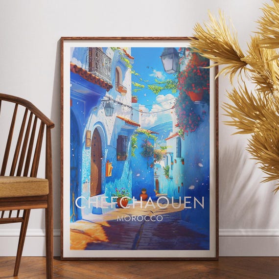 Chefchaouen Travel Print Morocco Poster Wall Art Africa