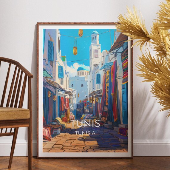 Tunis Tunisia Old Souk Market Street Lanterns Mediterranean Poster