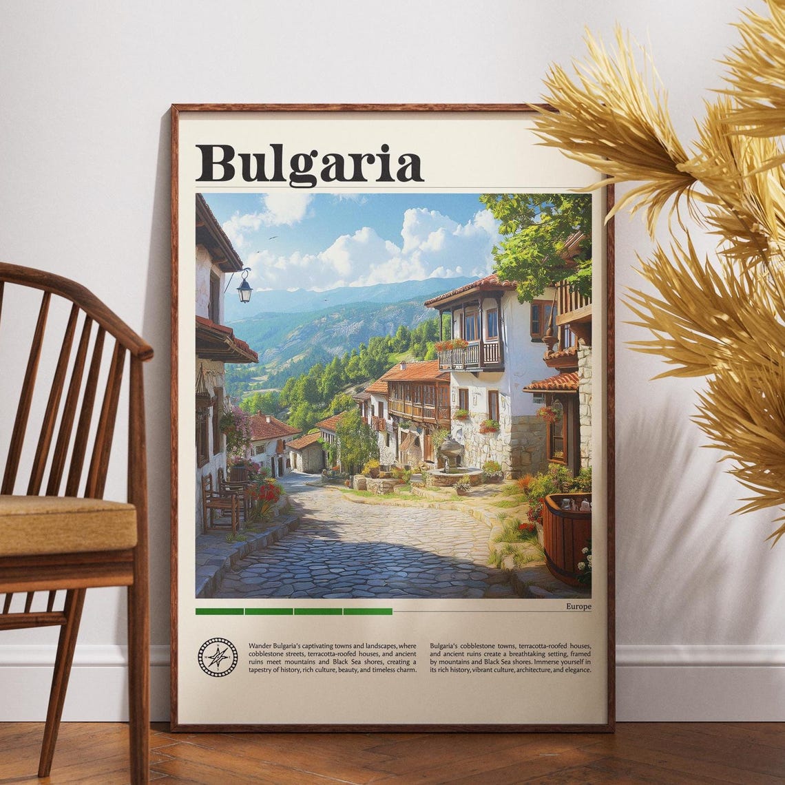 Bulgaria Cobblestone Mountain Village Vintage Travel Poster Art