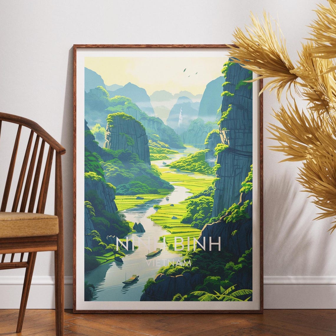 Ninh Binh Vietnam Limestone Karst River Boat Scenic Travel Poster