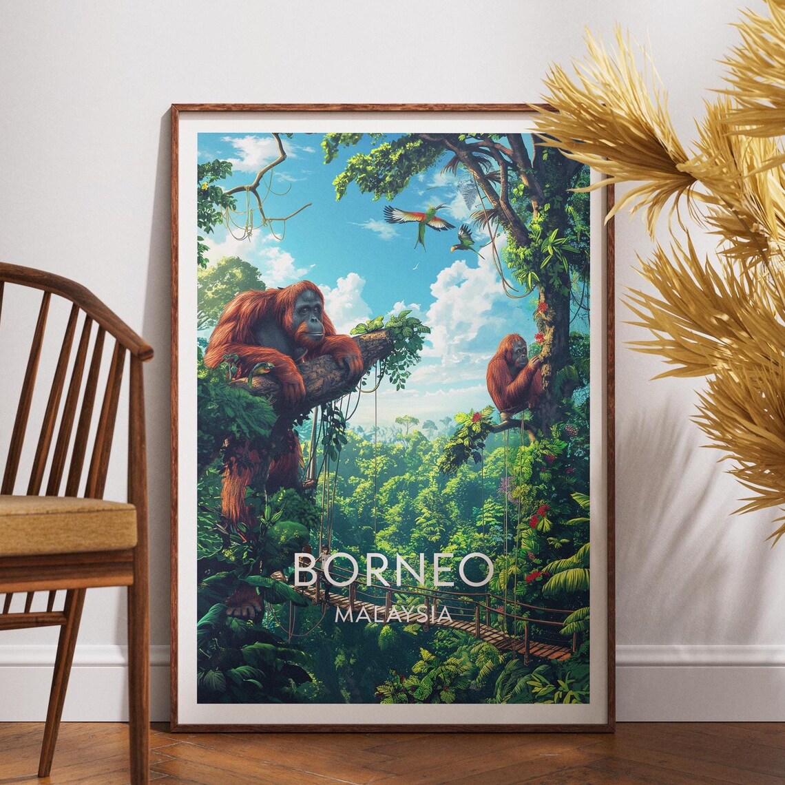 Borneo Malaysia Orangutan Jungle Canopy Wildlife Rainforest Travel Poster