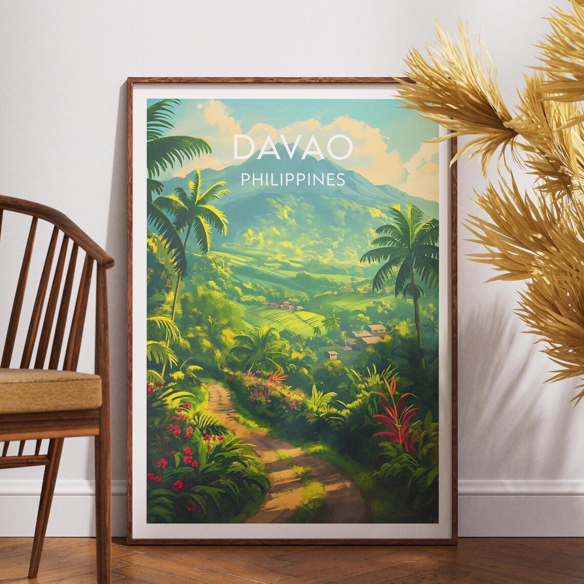 Davao Philippines Green Mountain Trail Palm Trees Travel Poster