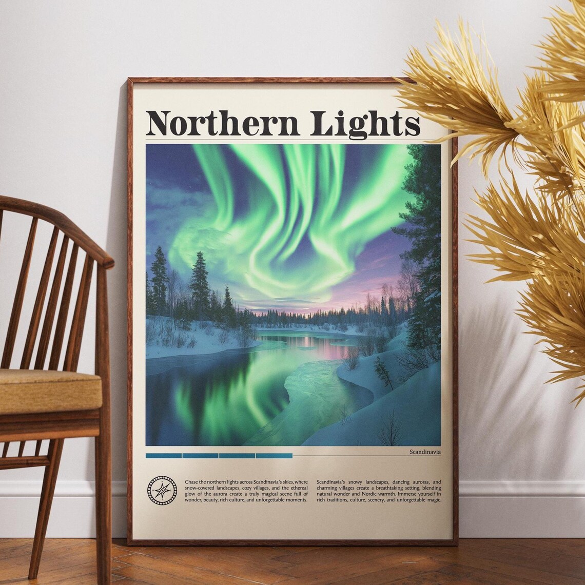 Northern Lights Over Snowy Scandinavia Aurora Night Travel Poster