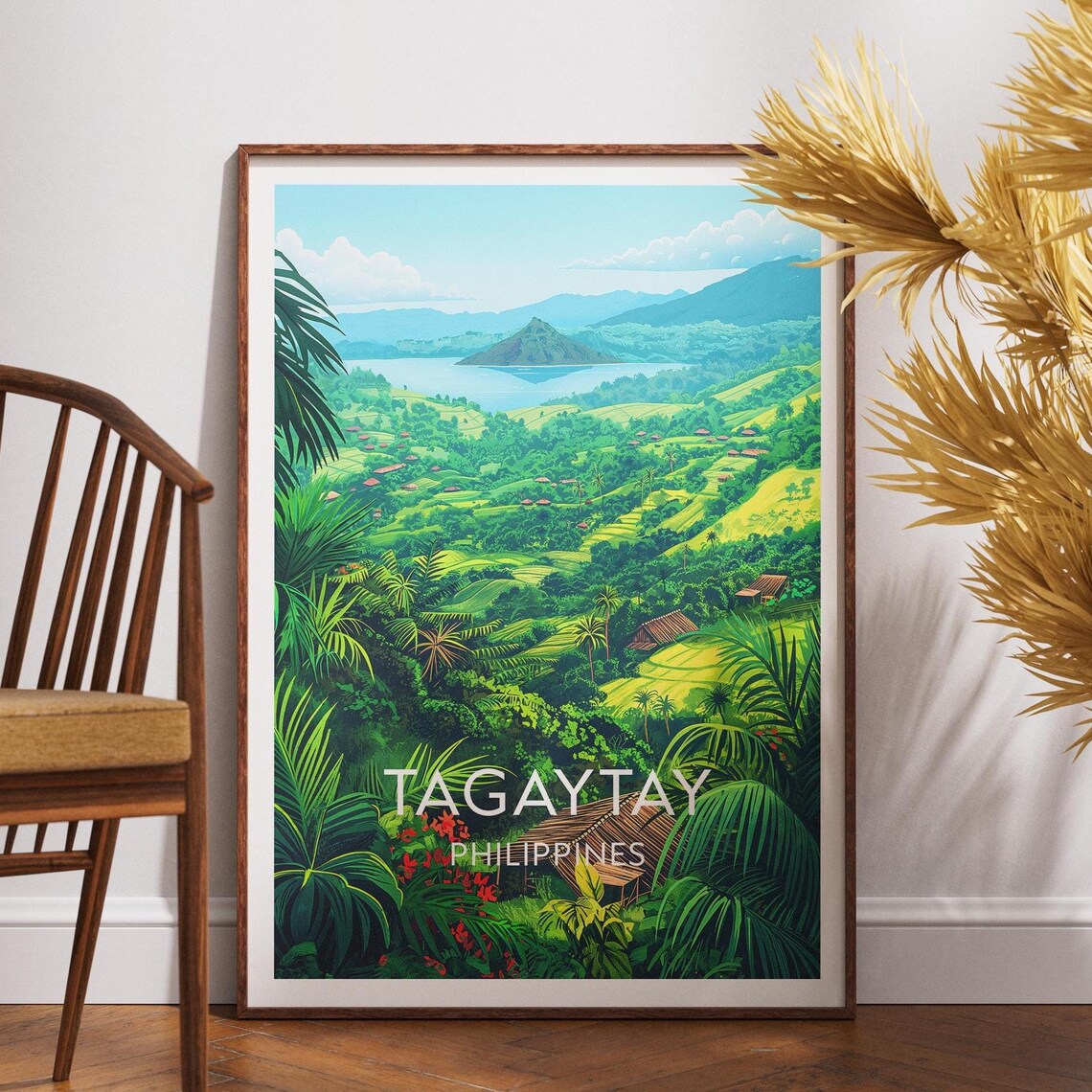 Tagaytay Philippines Mountain Lake Green Hills Travel Poster