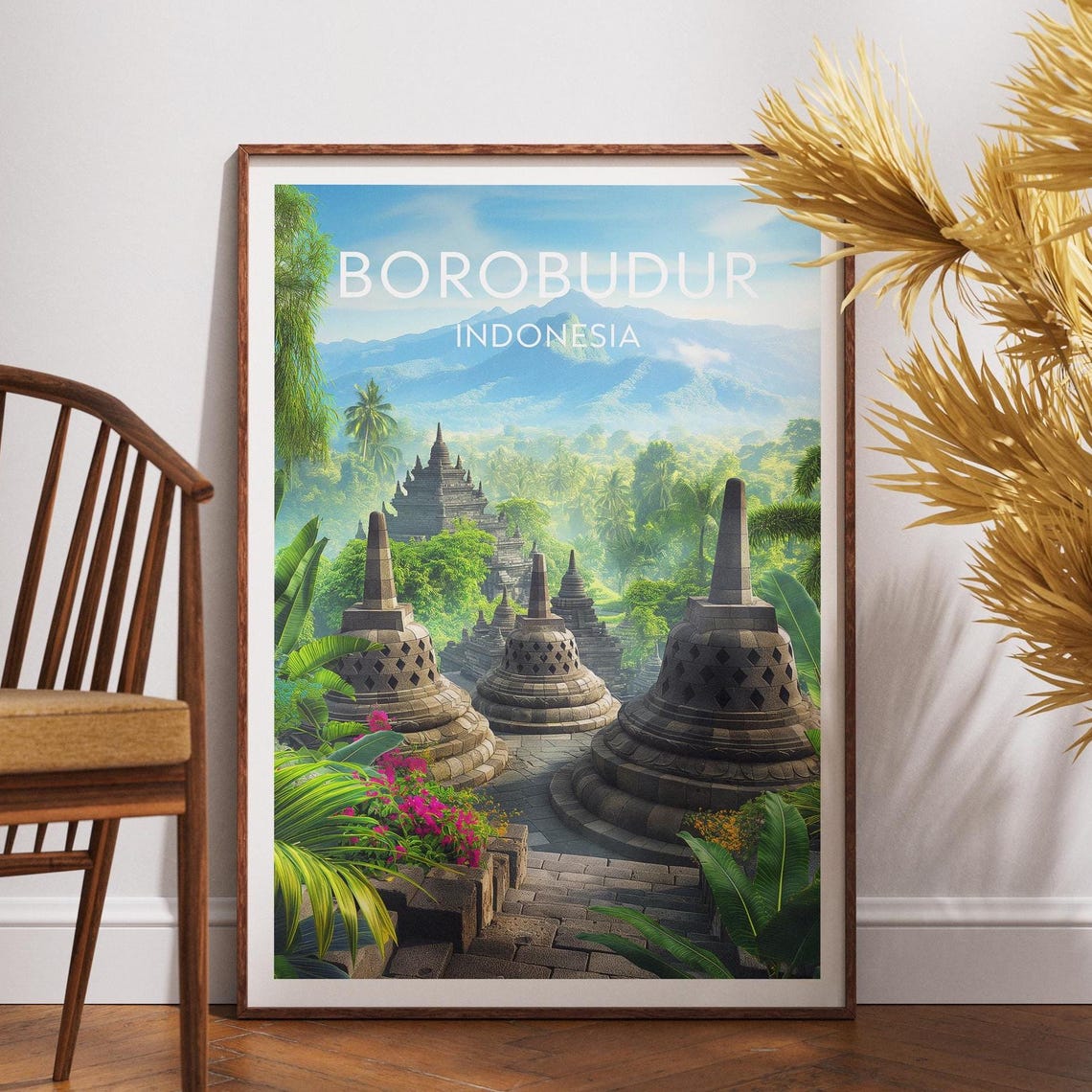 Borobudur Travel Poster, Indonesia Java