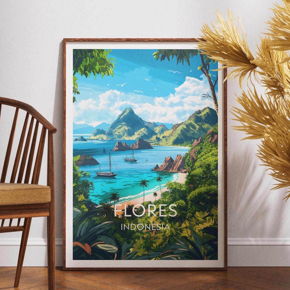 Flores Indonesia Jungle Beach Sailboat Lagoon Tropical Poster