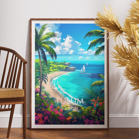 Tulum Travel Print Mexico Poster Wall Art North America Mexican