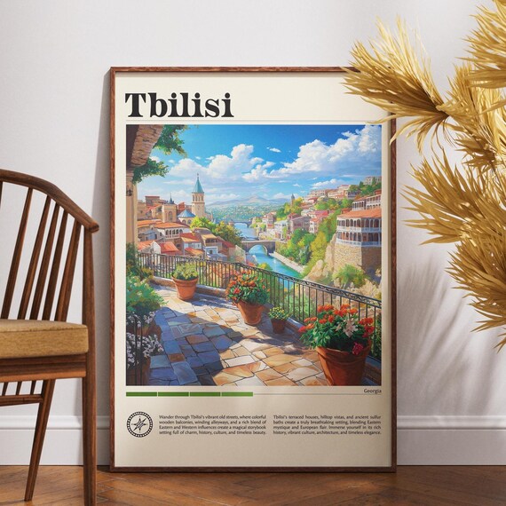Tbilisi Georgia Travel Poster Old Town Terrace River Church Towers Art