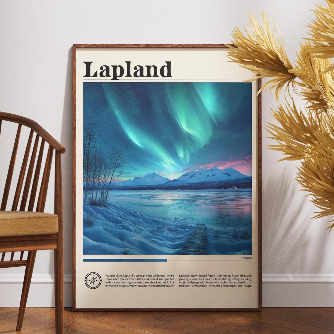 Lapland Finland Aurora Borealis Frozen Lake Winter Travel Poster
