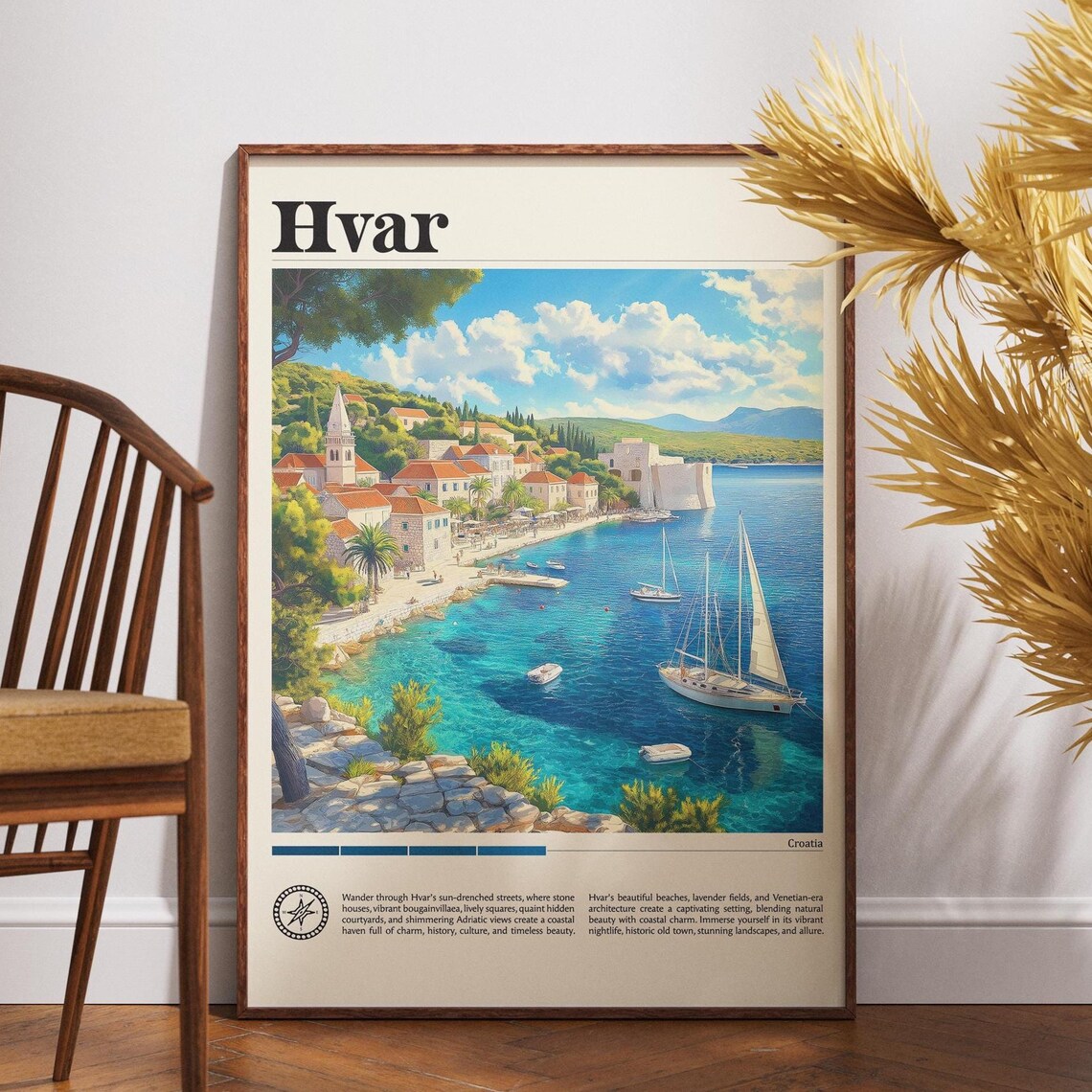 Hvar Croatia Adriatic Island Harbor Sailboats Old Town Travel Poster