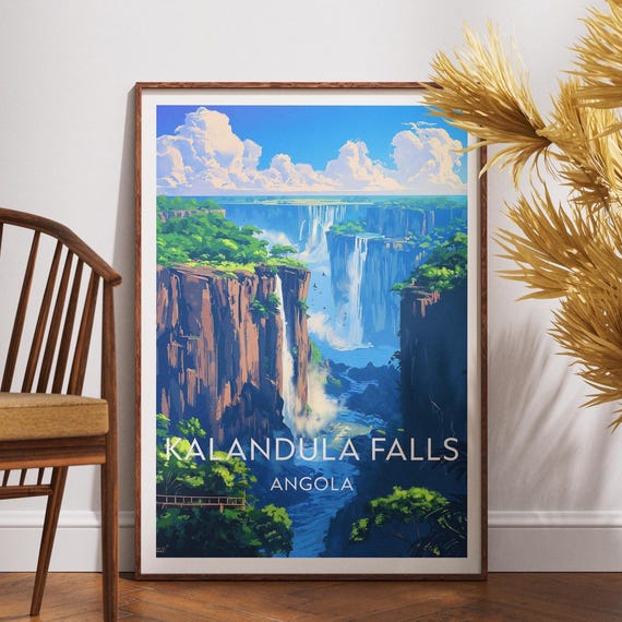 Kalandula Falls Poster Angola Print Travel Wall Art Africa African Wildlife Waterfall