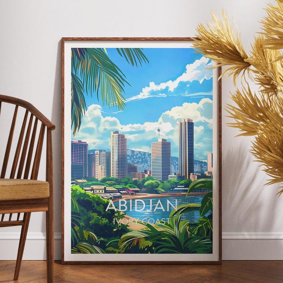 Abidjan Poster Ivory Coast Print Travel Wall Art Africa African Wildlife