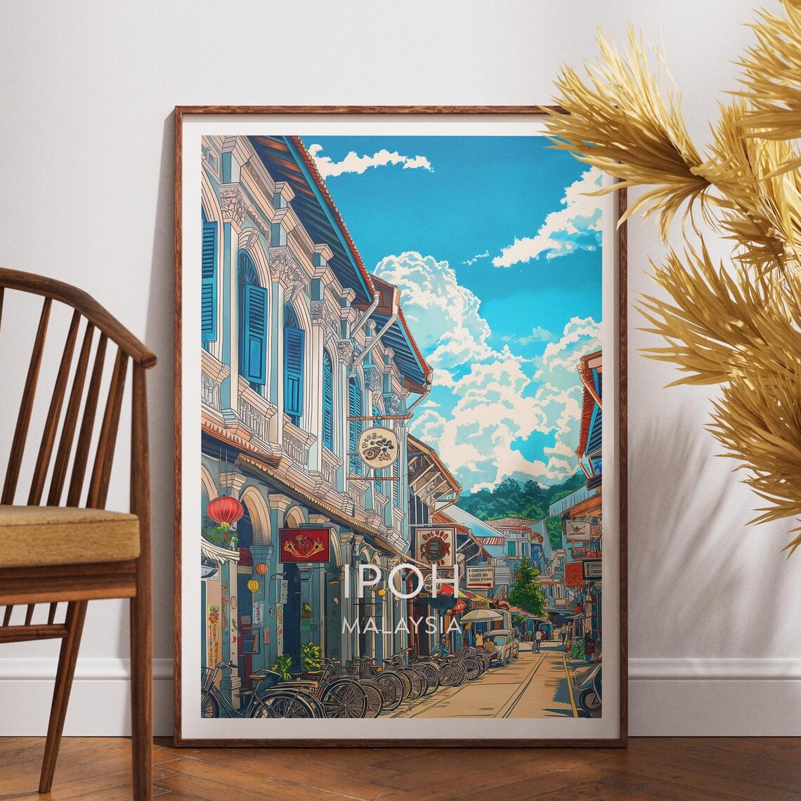 Ipoh Malaysia Heritage Shophouse Street Bicycles Lanterns Travel Poster