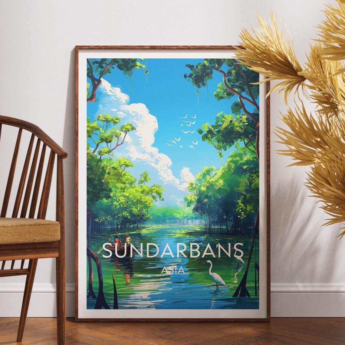 Sundarbans Asia Wild Mangrove Forest Birds Boats Travel Poster