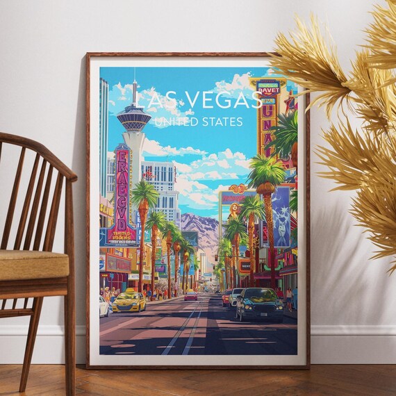 Las Vegas Sunny Boulevard Palm Tree Vintage Travel Poster Art