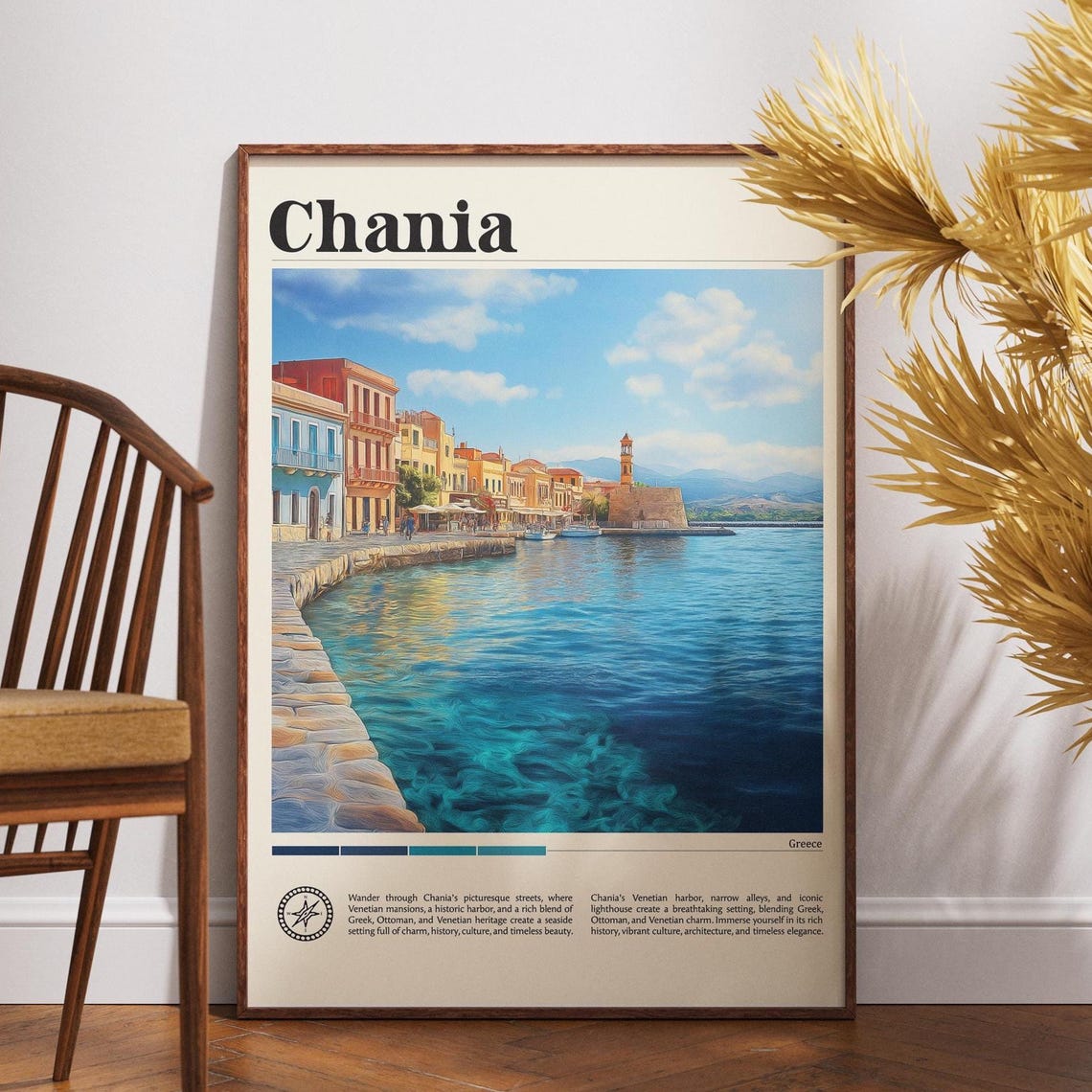 Chania Crete Greece Venetian Harbor Lighthouse Classic Travel Poster