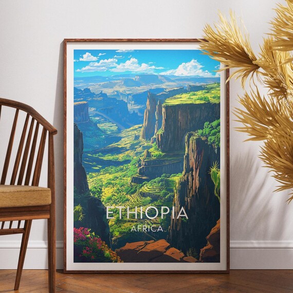 Ethiopia Africa Highland Canyon Terraces Vintage Travel Poster