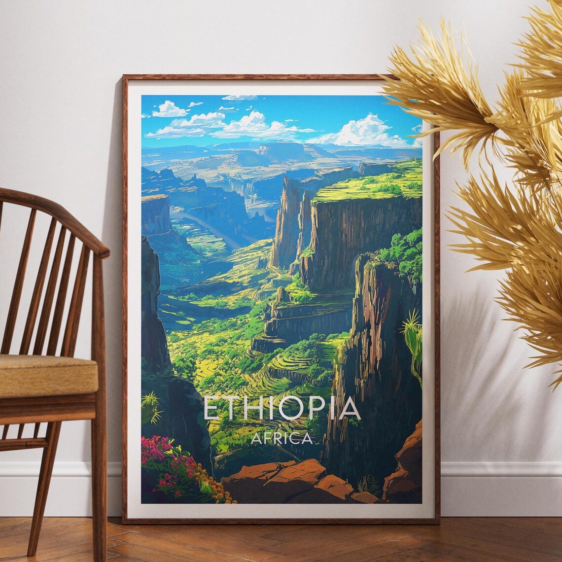Ethiopia Africa Highland Canyon Terraces Vintage Travel Poster